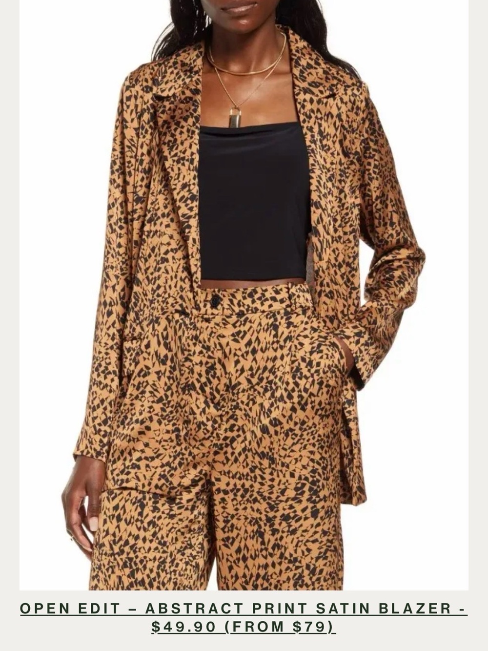 Open Edit satin blazer Women’s Abstract Print Satin Blazer (only) camel/black